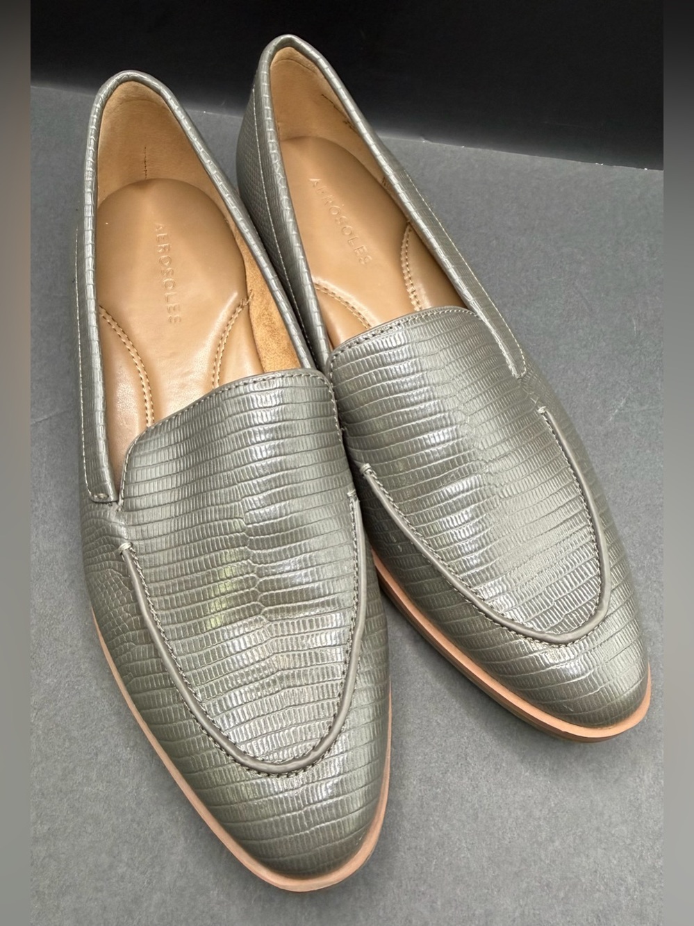 Aerosoles- East Side, Grey Embossed Loafers, Size:8